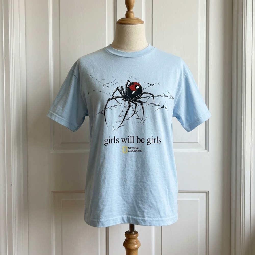 National Geographic Black Widow Spider Light Blue Humor Graphic T-Shirt